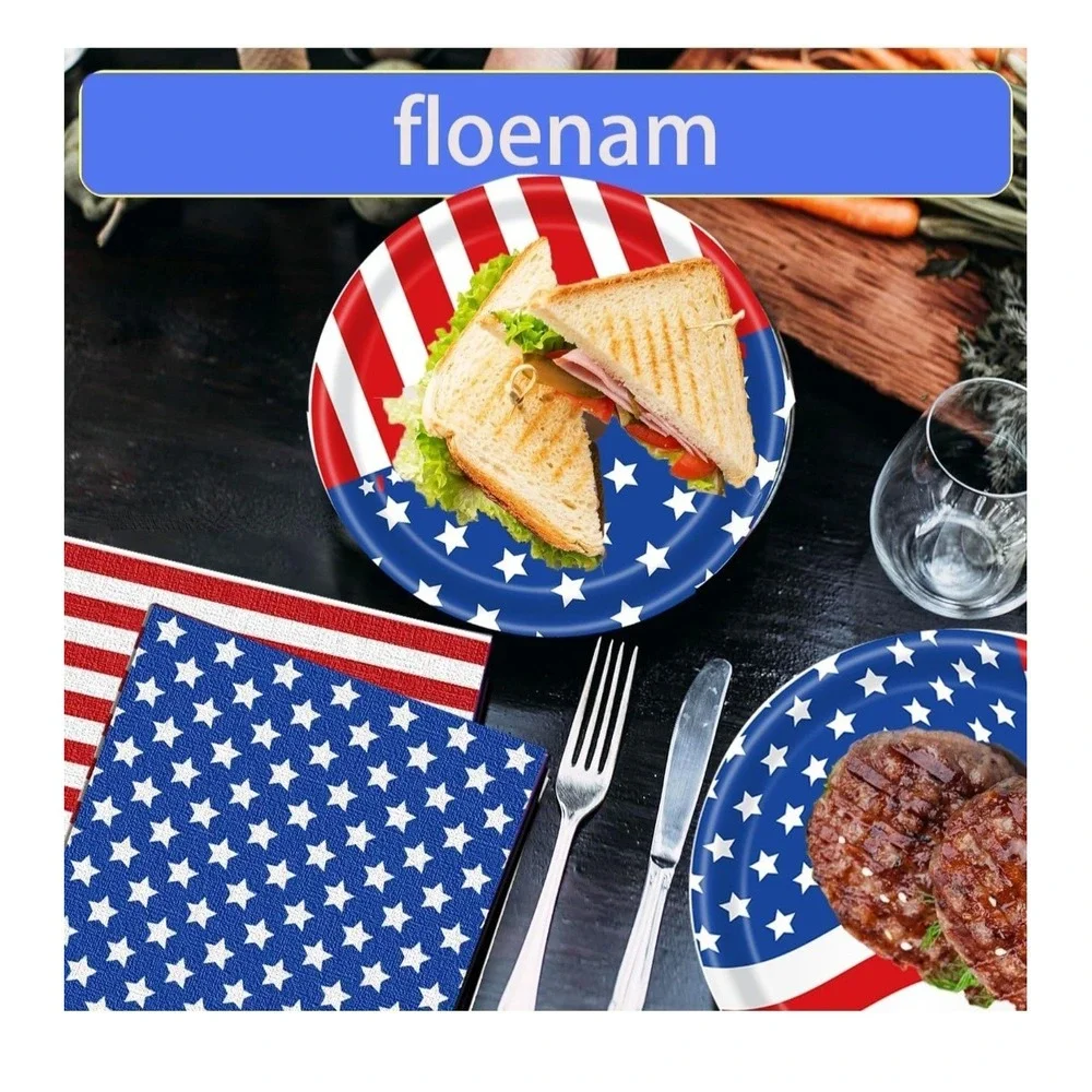 Patriotic 4th Of July Red White Blue Paper Plates Napkins Tablecloth Serve 25